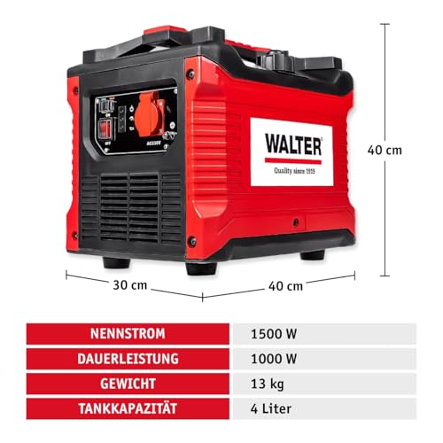 Walter Inverter Stromerzeuger 1000W, Benzin Notstromaggregat, ideal für Camping Reise Garage Wohnwagen Baustelle, WWS-IGS1000 – Bild 4