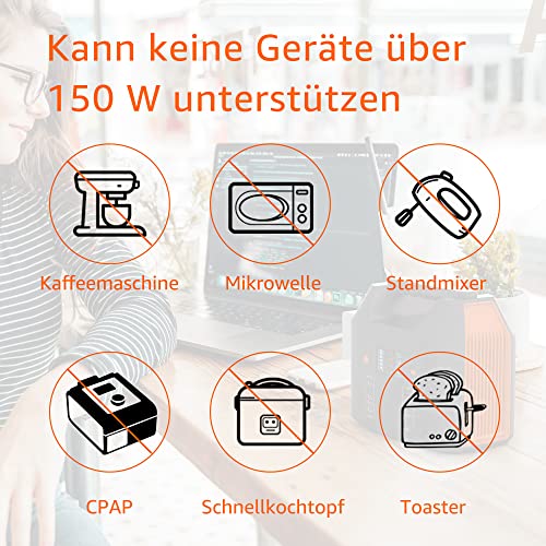 SinKeu Tragbare Powerstation 99Wh,150W Solar Generatoren Akku mit 230V AC/Car Lighter Port/USB Ausgabe,für Reise Camping Wohnmobil und als Notstromaggregat (Black) – Bild 8