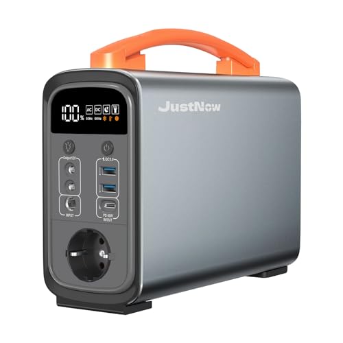 JustNow Tragbare Powerstation, 320WH/240W 100000mAh, Solar Generators, LiFePo4 Akku, Zwei Wege Schnellladung, Mobile Stromerzeuger für Draußen, für Camping, Outdoors, Wohnmobile