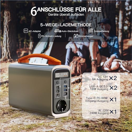 JustNow Tragbare Powerstation, 320WH/240W 100000mAh, Solar Generators, LiFePo4 Akku, Zwei Wege Schnellladung, Mobile Stromerzeuger für Draußen, für Camping, Outdoors, Wohnmobile – Bild 3