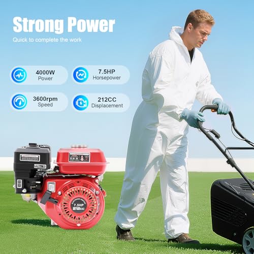 DSYOGX - 4-Takt 7.5 PS Benzinmotor, 4000W Benzin Antriebsmotor Tragbarer Viertakterssatzmotoren, 3600RPM Drehzahl, für Wasserpumpen, Rüttler, Motoren, Gokarts, Minibikes, Rasenmäher, Rot – Bild 4