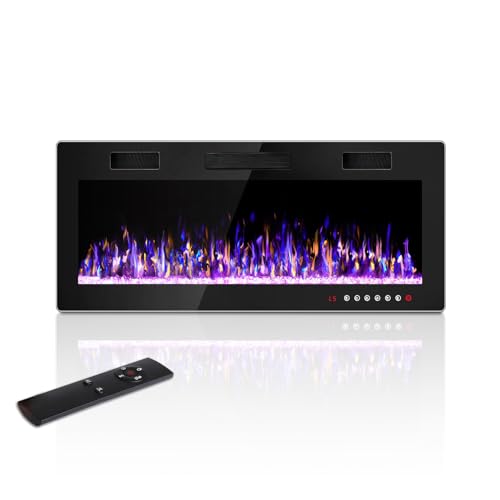 Waleaf Elektrokamin, 42" Elektrischer Kamin mit Heizung, 3D-Flammeneffekt, 12 Flammenfarben, Wandkamin und Einbaukamin mit Fernbedienung für Wohnzimmer & Innenräume, 1500W, Schwarz