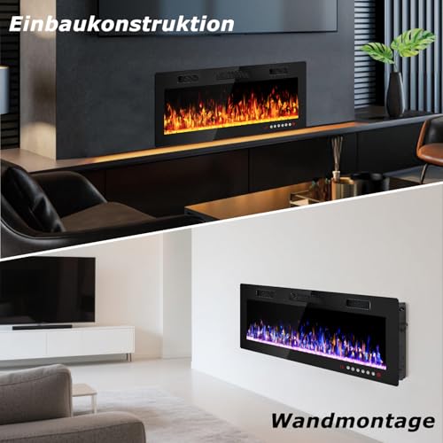 Waleaf Elektrokamin, 42" Elektrischer Kamin mit Heizung, 3D-Flammeneffekt, 12 Flammenfarben, Wandkamin und Einbaukamin mit Fernbedienung für Wohnzimmer & Innenräume, 1500W, Schwarz – Bild 2