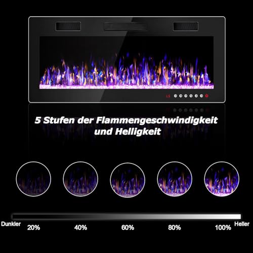 Waleaf Elektrokamin, 42" Elektrischer Kamin mit Heizung, 3D-Flammeneffekt, 12 Flammenfarben, Wandkamin und Einbaukamin mit Fernbedienung für Wohnzimmer & Innenräume, 1500W, Schwarz – Bild 4