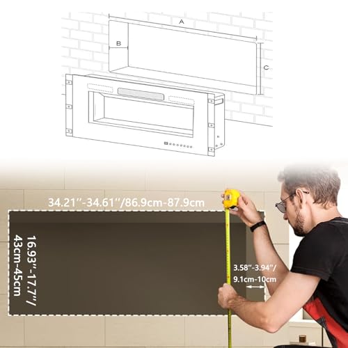Waleaf Elektrokamin, 42" Elektrischer Kamin mit Heizung, 3D-Flammeneffekt, 12 Flammenfarben, Wandkamin und Einbaukamin mit Fernbedienung für Wohnzimmer & Innenräume, 1500W, Schwarz – Bild 6