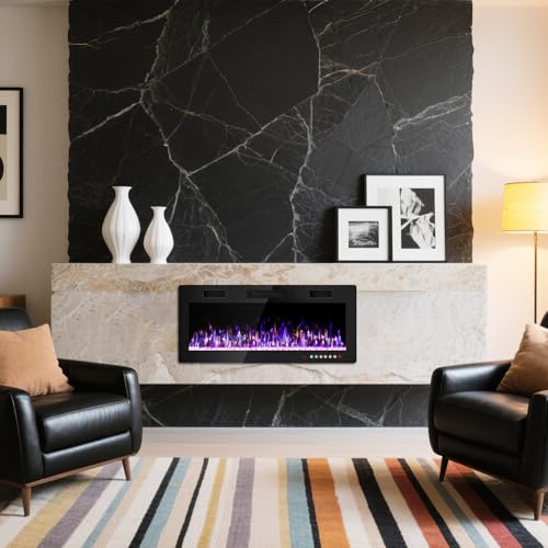 Waleaf Elektrokamin, 42" Elektrischer Kamin mit Heizung, 3D-Flammeneffekt, 12 Flammenfarben, Wandkamin und Einbaukamin mit Fernbedienung für Wohnzimmer & Innenräume, 1500W, Schwarz – Bild 7