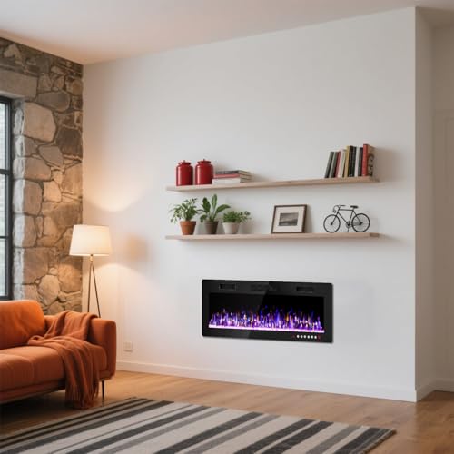Waleaf Elektrokamin, 42" Elektrischer Kamin mit Heizung, 3D-Flammeneffekt, 12 Flammenfarben, Wandkamin und Einbaukamin mit Fernbedienung für Wohnzimmer & Innenräume, 1500W, Schwarz – Bild 8