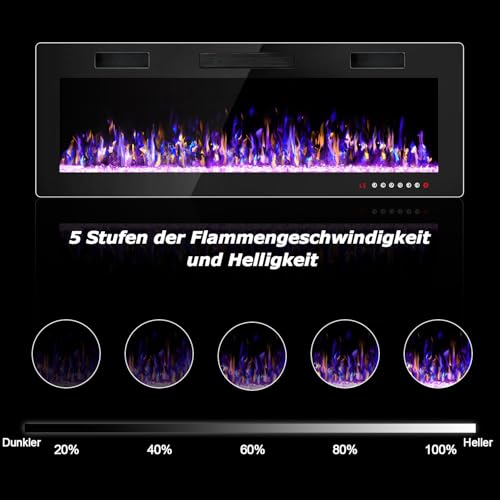 Waleaf Elektrokamin, 127 cm Elektrischer Kamin mit Heizung, 3D-Flammeneffekt, 12 Flammenfarben, Wandkamin und Einbaukamin mit Fernbedienung für Wohnzimmer & Innenräume, 1500W, Schwarz – Bild 4