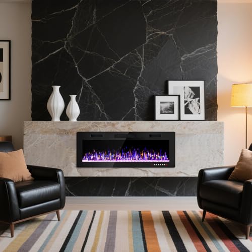 Waleaf Elektrokamin, 127 cm Elektrischer Kamin mit Heizung, 3D-Flammeneffekt, 12 Flammenfarben, Wandkamin und Einbaukamin mit Fernbedienung für Wohnzimmer & Innenräume, 1500W, Schwarz – Bild 7