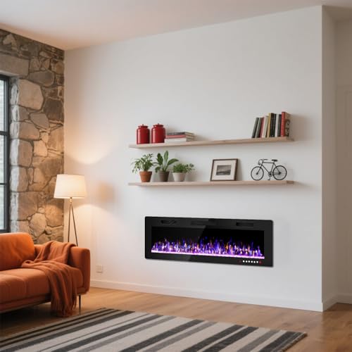 Waleaf Elektrokamin, 127 cm Elektrischer Kamin mit Heizung, 3D-Flammeneffekt, 12 Flammenfarben, Wandkamin und Einbaukamin mit Fernbedienung für Wohnzimmer & Innenräume, 1500W, Schwarz – Bild 8