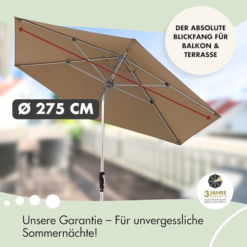 Doppler Sonnenschirm für den Garten SL-AZ Auto Tilt 275 cm Anthrazit I Gartenschirm knickbar I Kurbelschirm mit UV-Schutz 80 I Kurbelschirm aus Aluminium I regenabweisendes Polyester-Schirmdach – Bild 2
