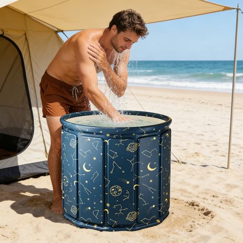 WJnflQN Klappbare Badewanne - Tragbare Rutschfeste Eisbadewanne,Badezimmer Heißwasser-SPA Eintauchwanne | Für Männer Frauen Jugendliche Camping Reise Fitnessstudio – Bild 9