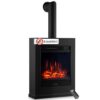 KAMINIO Elektrokamin Kalle - Elektrischer Standkamin mit Heizung, 3D-Flammeneffekt, Fernbedienung (Schwarz mit Rohr)