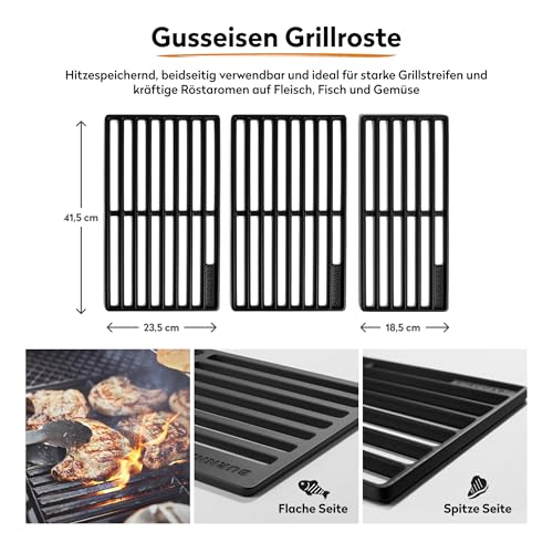 BURNHARD® Gasgrill 3-Brenner inkl. BACKBURNER, 900°C Infrarot-Keramikbrenner, Seitenkochfeld, Gusseisen-Grillrost, Grillabdeckung, Grillwagen, klappbare Seitentische – FRED GREEN – Bild 3