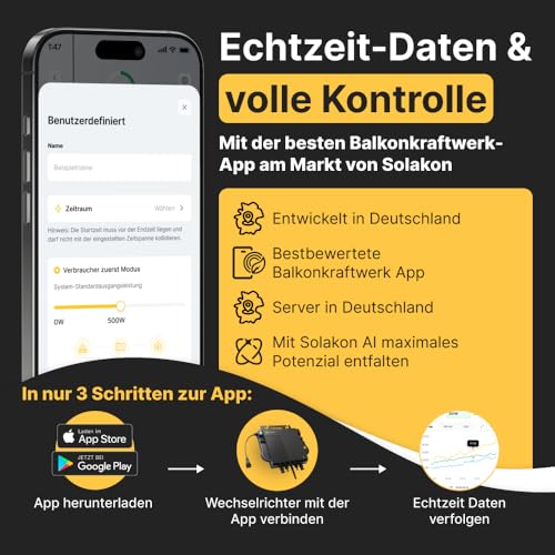 Solakon® 1000W Balkonkraftwerk mit Halterung (Flachdach) - Balkonkraftwerk 800W komplett Steckdose - 800 Watt Wechselrichter - Solaranlage Komplettset - 500W bifaziale Solarmodule inkl. Zubehör – Bild 2