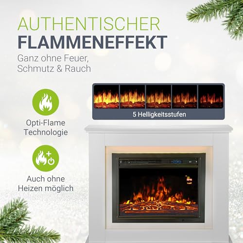 Juskys Elektrokamin 1000/2000 W mit Heizung, Kaminfeuer, Flammeneffekt, Fernbedienung, LED Beleuchtung & Timer - Elektrischer Kamin Standkamin weiß – Bild 5
