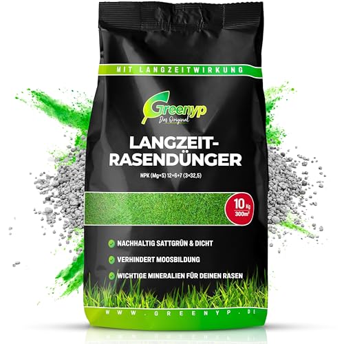 Greenyp Kompakt Langzeit Rasendünger Frühjahr I 30kg für 1000m² I mit Langzeitwirkung & Depotwirkung für Frühjahr bis Spätsommer I verhindert Moosbildung I NPK Dünger Rasen Dünger
