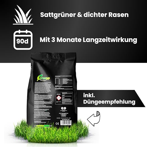 Greenyp Kompakt Langzeit Rasendünger Frühjahr I 30kg für 1000m² I mit Langzeitwirkung & Depotwirkung für Frühjahr bis Spätsommer I verhindert Moosbildung I NPK Dünger Rasen Dünger – Bild 2
