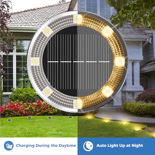 Peasur 24 Stück Solar Bodenleuchten Aussen, 8 LED Solarlampen für Außen Garten Wetterfest, Solarleuchten Gartenbeleuchtung für Boden Weg Rasen Gehweg Warmweiss – Bild 3
