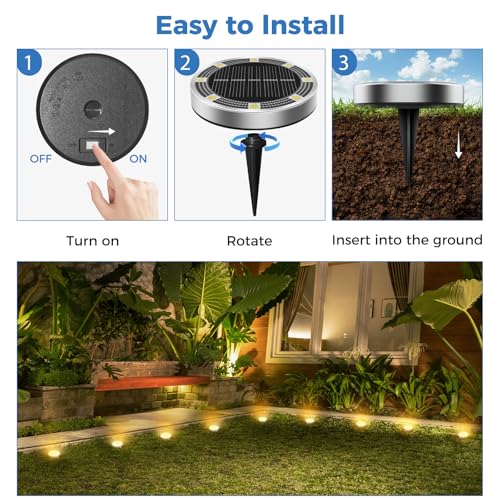 Peasur 24 Stück Solar Bodenleuchten Aussen, 8 LED Solarlampen für Außen Garten Wetterfest, Solarleuchten Gartenbeleuchtung für Boden Weg Rasen Gehweg Warmweiss – Bild 4
