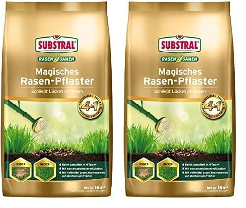 Substral Magisches Rasen-Pflaster, 4in1 Rasenreparatur Rasensamen Premium Keimsubstrat Dünger und Haftmittel, 3,6 kg (Packung mit 2)