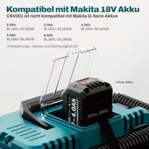 Alternative view of KIESBOHR Akku-Nass-Trockensauger Kompatibel mit Makita 18V Akku, 10L Trocken/7.5L Nass, 15kPa Saugkraft, HEPA-Filter, Blasfunktion, CSV001 mit 2 m-Schlauch & Zubehör (ohne Akku und Ladegerät)