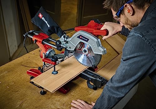 Einhell Zug-Kapp-Gehrungssäge TE-SM 10 L Dual (2.100 W, Ø 254 mm Sägeblatt, 305 mm Schnittbreite, 85 mm Schnitttiefe, Schnittlinienlaser, beidseitige Sägekopfneigung) – Bild 2