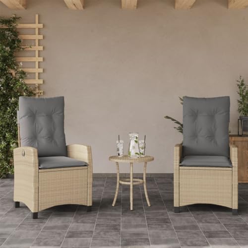 vidaXL Gartensessel mit Kissen 2 STK., Gartenstuhl mit Verstellbarer Rückenlehne, Liegestuhl mit Stahlrahmen, Sessel Stuhl Relaxsessel, Beigemischung Poly Rattan – Bild 2