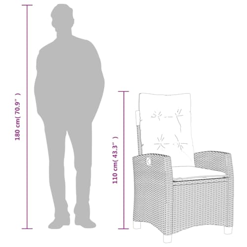 vidaXL Gartensessel mit Kissen 2 STK., Gartenstuhl mit Verstellbarer Rückenlehne, Liegestuhl mit Stahlrahmen, Sessel Stuhl Relaxsessel, Beigemischung Poly Rattan – Bild 4