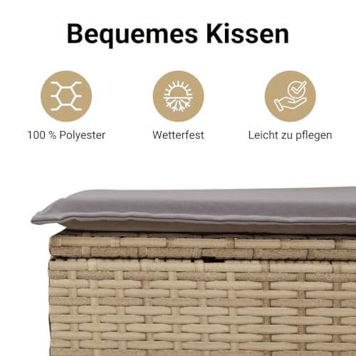 vidaXL Gartensessel mit Kissen 2 STK., Gartenstuhl mit Verstellbarer Rückenlehne, Liegestuhl mit Stahlrahmen, Sessel Stuhl Relaxsessel, Beigemischung Poly Rattan – Bild 6