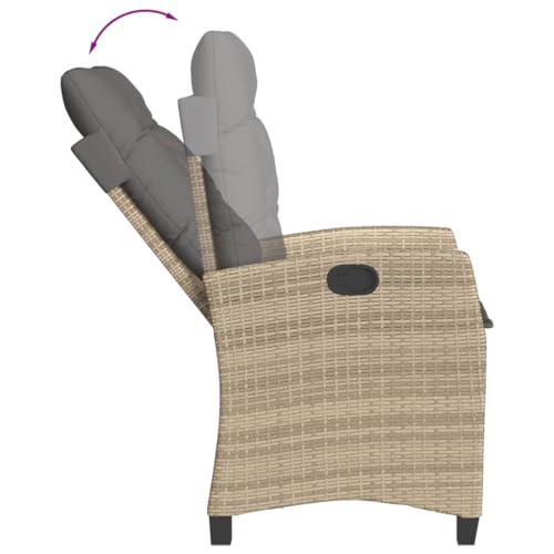 vidaXL Gartensessel mit Kissen 2 STK., Gartenstuhl mit Verstellbarer Rückenlehne, Liegestuhl mit Stahlrahmen, Sessel Stuhl Relaxsessel, Beigemischung Poly Rattan – Bild 8