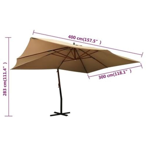 DELUKE® Ampelschirm rechteckig ROOT 400x300cm Taupe | UV-Schutz, Kippbar, 360 Grad drehbar | Sonnenschirm rechteckig Kurbelschirm Standschirm Sonnenschutz – Bild 5