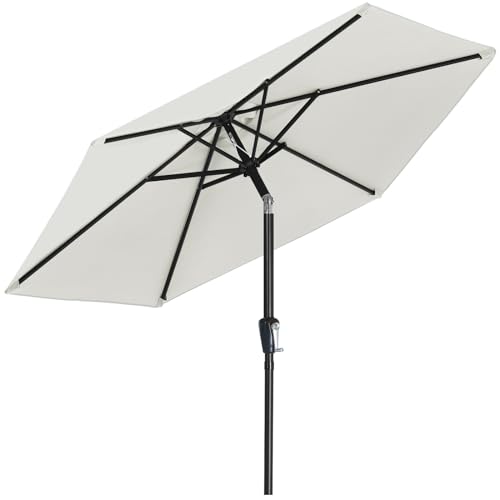 MasterCanopy 230 cm Sonnenschirm neigungsverstellbar, mit 6 Rippen und Kurbel, für Patio, Garten, Terrasse, Markt, Hellbeige – Bild 3
