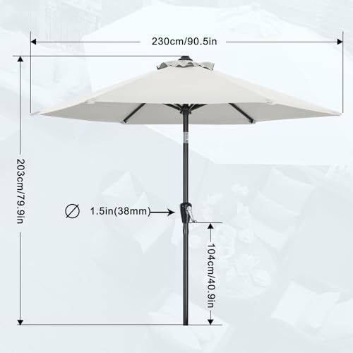MasterCanopy 230 cm Sonnenschirm neigungsverstellbar, mit 6 Rippen und Kurbel, für Patio, Garten, Terrasse, Markt, Hellbeige – Bild 4