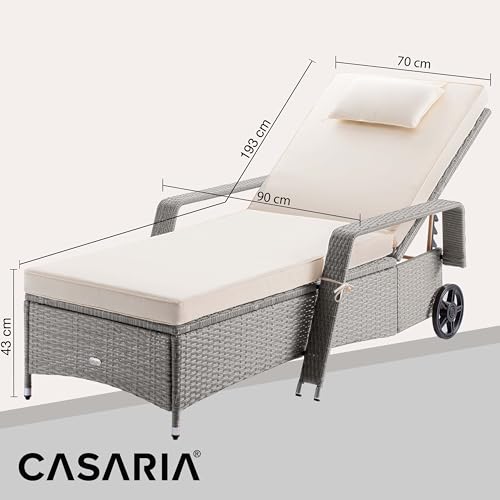 Casaria® Sonnenliege 2er Set mit Rollen 7cm Auflage Extra Breit 90cm Gartenliege Wetterfest 165kg Belastbar Terrasse Balkonmöbel Liegestuhl Creme – Bild 2