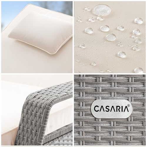 Casaria® Sonnenliege 2er Set mit Rollen 7cm Auflage Extra Breit 90cm Gartenliege Wetterfest 165kg Belastbar Terrasse Balkonmöbel Liegestuhl Creme – Bild 4