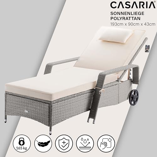 Casaria® Sonnenliege 2er Set mit Rollen 7cm Auflage Extra Breit 90cm Gartenliege Wetterfest 165kg Belastbar Terrasse Balkonmöbel Liegestuhl Creme – Bild 6