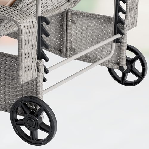 Casaria® Sonnenliege 2er Set mit Rollen 7cm Auflage Extra Breit 90cm Gartenliege Wetterfest 165kg Belastbar Terrasse Balkonmöbel Liegestuhl Creme – Bild 8