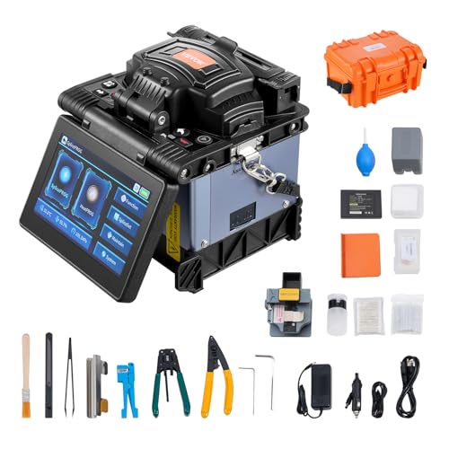 VEVOR Glasfaser-Schweißgerät mit 6 Motoren, Kernausrichtung, Spleißgerät, 6 s Spleißen & 13 s Aufheizen, Fusionsspleißgerät mit 5-Zoll-Touchscreen, 3-in-1-Faserhalter, 7800 mAh Akku für SM MM DS NZDS
