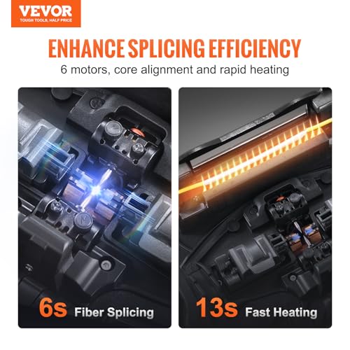 VEVOR Glasfaser-Schweißgerät mit 6 Motoren, Kernausrichtung, Spleißgerät, 6 s Spleißen & 13 s Aufheizen, Fusionsspleißgerät mit 5-Zoll-Touchscreen, 3-in-1-Faserhalter, 7800 mAh Akku für SM MM DS NZDS – Bild 2