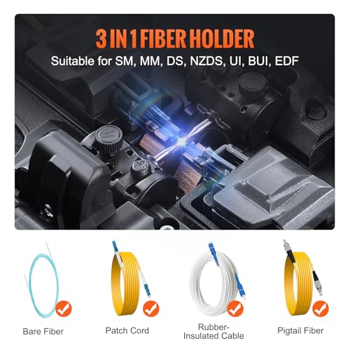 VEVOR Glasfaser-Schweißgerät mit 6 Motoren, Kernausrichtung, Spleißgerät, 6 s Spleißen & 13 s Aufheizen, Fusionsspleißgerät mit 5-Zoll-Touchscreen, 3-in-1-Faserhalter, 7800 mAh Akku für SM MM DS NZDS – Bild 5