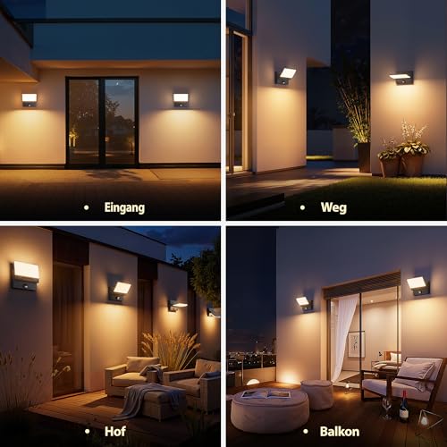 K-Bright Außenwandleuchte mit Bewegungsmelder, 2 Stück 30W Aussenlampe LED Wandleuchte Innen Außen Wandlampe mit Schwenkbar Panel, IP65 aussenlampe wand, 3000K Warmweiß für Eingang Terrasse(Anthrazit) – Bild 2