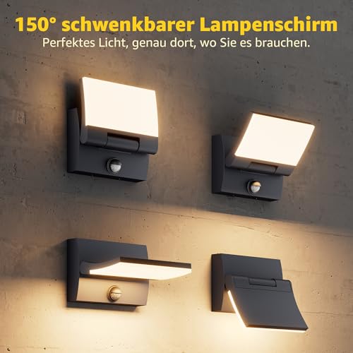 K-Bright Außenwandleuchte mit Bewegungsmelder, 2 Stück 30W Aussenlampe LED Wandleuchte Innen Außen Wandlampe mit Schwenkbar Panel, IP65 aussenlampe wand, 3000K Warmweiß für Eingang Terrasse(Anthrazit) – Bild 4