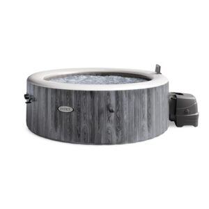 INTEX PureSpa Greywood Deluxe - Whirlpool für 4-Personen, mit grauer Holzmaserung, 140 Luftdüsen, 2200 W Heizung, mit LED-Beleuchtung, Wasserenthärtungssystem & App-Steuerung