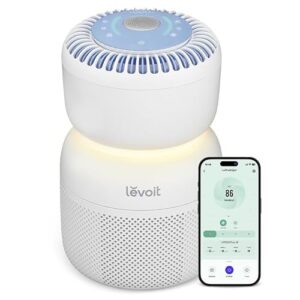 Levoit HEPA Luftreiniger mit 5 Sensoren, Luftfilter gegen 99,97 Prozent Schimmel Staub Pollen, Echtzeit-Luftqualitätsanzeige, App Steuerung, Nachtlicht & Weißes Rauschen für besseren Schlaf, Sprout