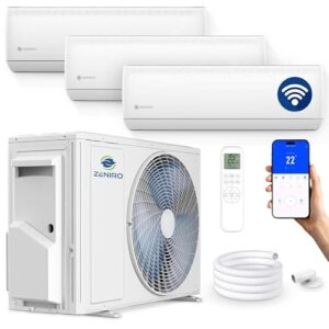 ZENIRO Multisplit Klimaanlage 3 Innengeräte Set (2.6kW 2 x 3,5kW) Klimagerät Air Conditioner mit Heizfunktion 27000 BTU 7,9kW A WiFi/App-Steuerung 4D AirFlow Heizen bis -20°C Vorgefüllt R32