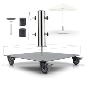 hausratplus Universalplatte Metall lackiert Set | Schirmständer Vario mit Rollen 360° drehbar Feststellbremsen und Edelstahl-Schirmrohr für Sonnenschirme