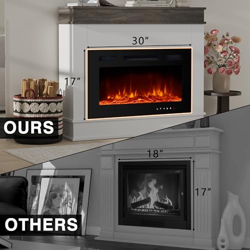 M.C.Haus Elektrischer Kamin mit Kaminsims, 30"/76CM Elektrokamin Schwarz, Dekokamin mit Flammeneffekt, Hochwertiges Design für den Wohnbereich, Kamin in Ingenieurholzoptik, Rustikale Eiche & Weiß – Bild 6