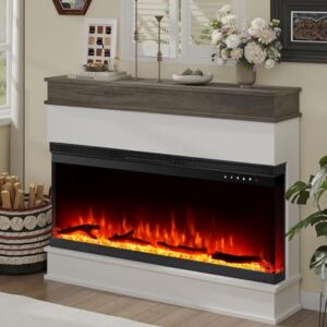 M.C.Haus 3-seitiger elektrischer Kamin-Einsatz - Minimalistischer Kamin - 12 Farb-Flammeneffekt - 1500/750 Watt Heizgerät - Fernbedienung - Holz & Kristalle (60", Weiß)