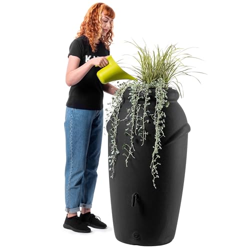 KADAX Regentonne aus Kunststoff 210 L, Regenwassertank mit Wasserhahn, Pflanzschale und Deckel, Dekorativer Regentank, Frostsicheres Regenfass – Bild 6